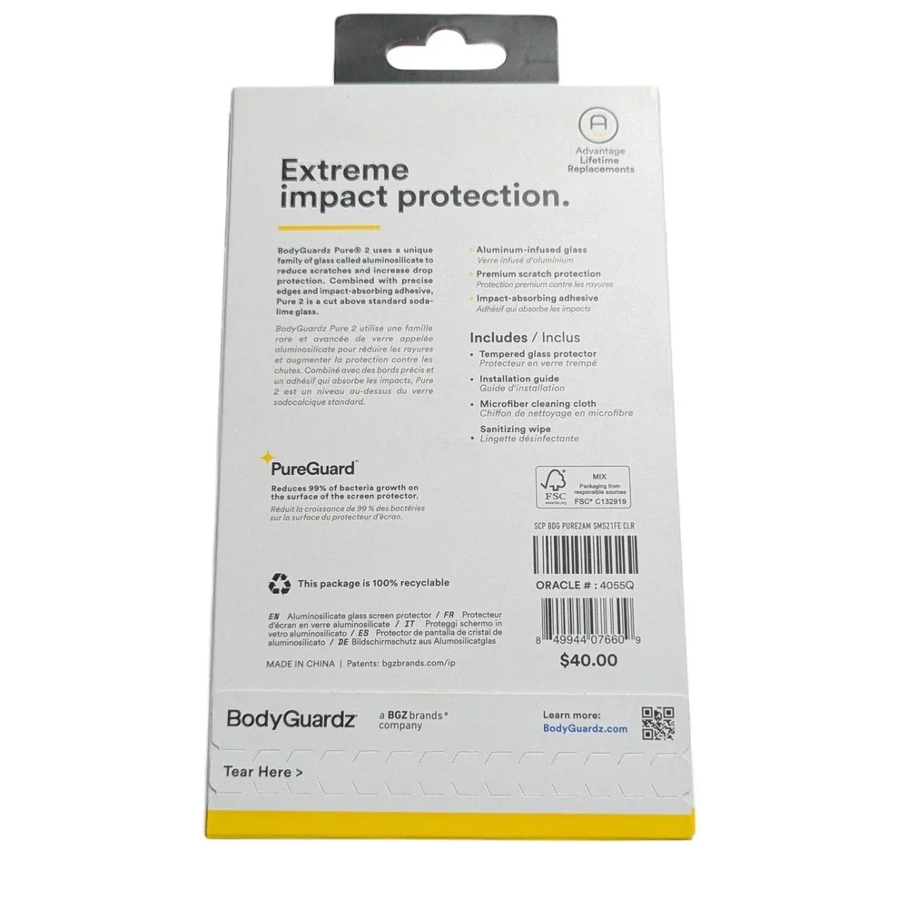 Z5N BodyGuardz Pure2‎ Temp. Glass Screen Protector for Samsung Galaxy S21 FE 5G